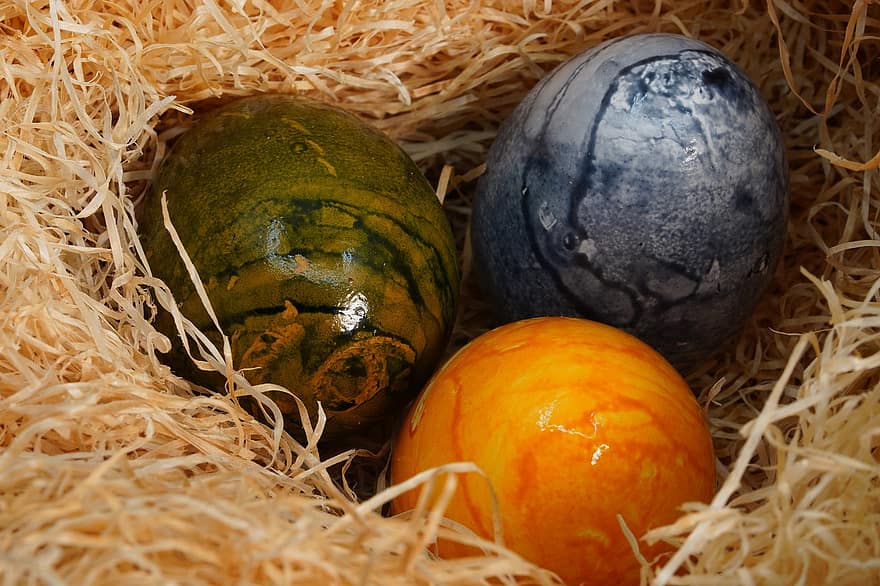påske, æg, rede, farvede æg, paaskeæg