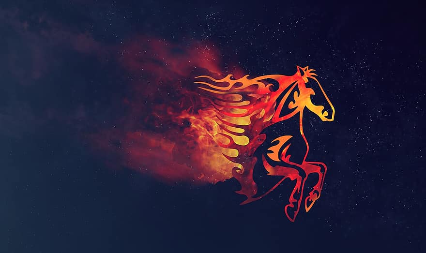 Horse, Fire, Space, Burning, Horse Racing, Horse Riding, Animal, Star, Sky, Flame, Speed