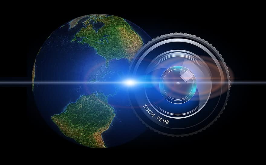 Linse, Kamera, Erde, Globus, Vereinigte Staaten von Amerika, Amerika, Ball, Fotograf, Foto, Digital, Technologie