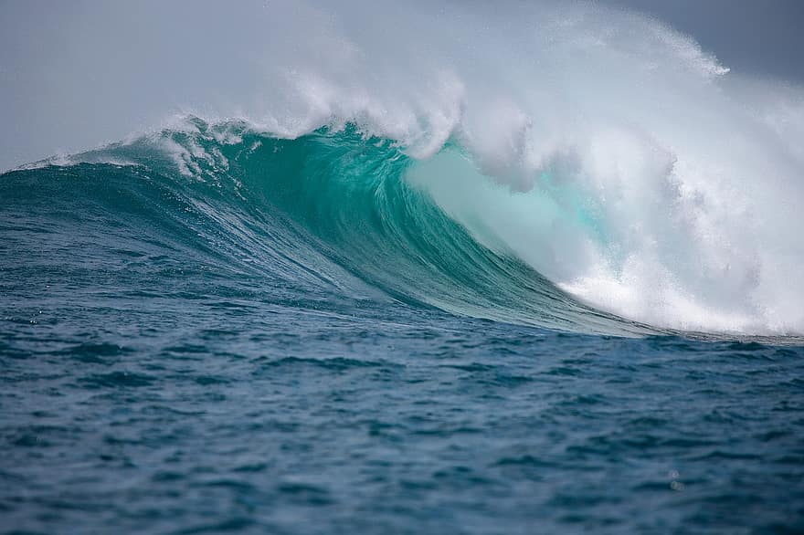海、波、大きな波、しぶき、インド洋、ジャワ島西部、ビーチ