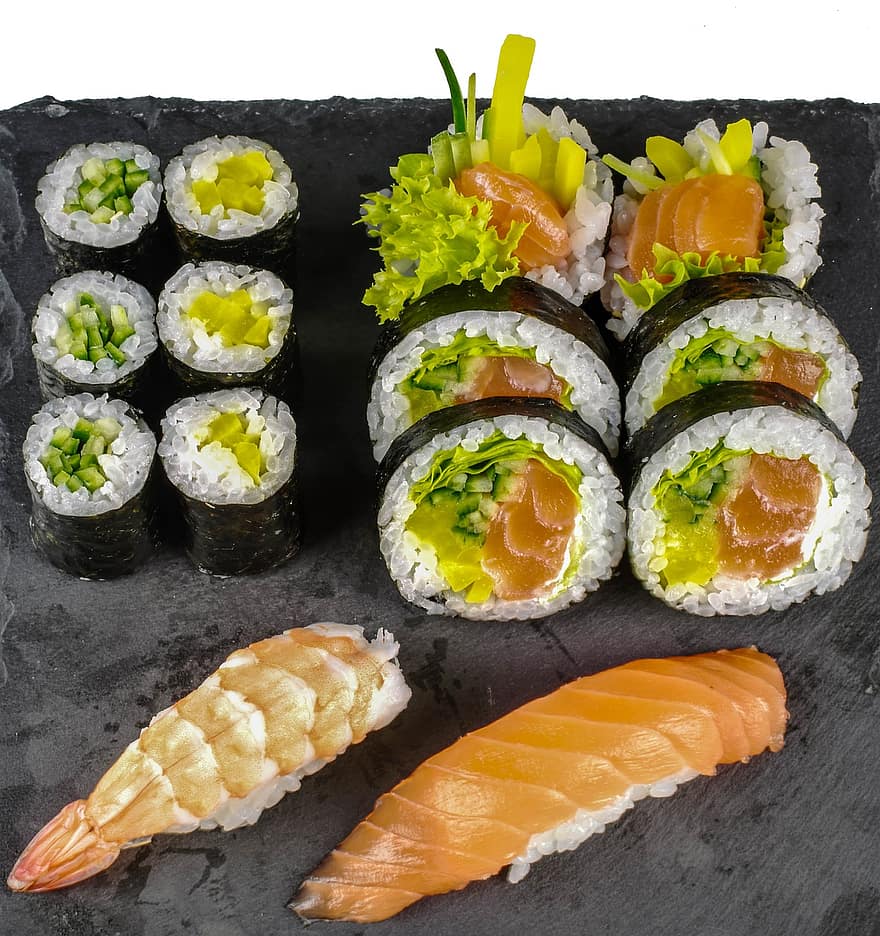 Sushi, rollos de sushi, maki, comida japonesa, cocina japonesa, rollos de California, comida, Mariscos, gastrónomo, frescura, culturas