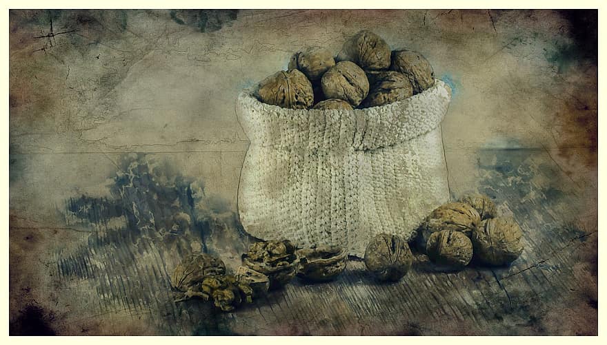 Nuts, Crop, Bag, Brown, Health, Background, Composition, Table, Food, Shell, Digital Art