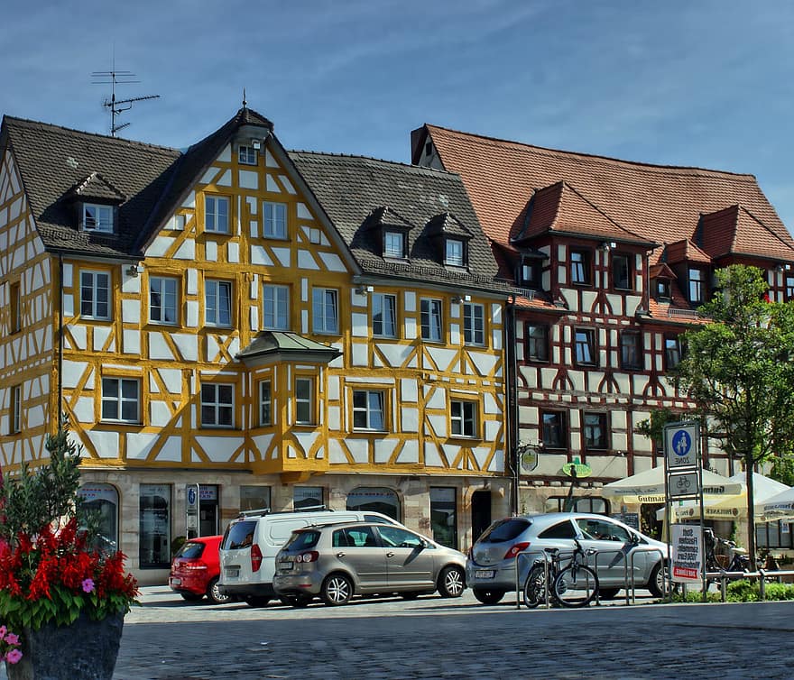 treliça, aldeia, Cidade, Altstadt, Fachwerk, Fachwerkhaus, arquitetura