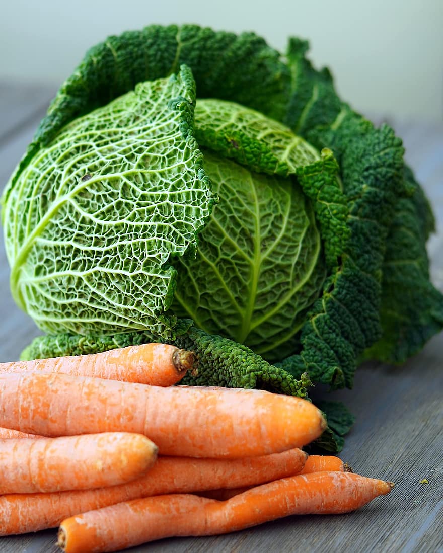 savoy, kål, grøntsager, gulerødder, sund og rask, bio
