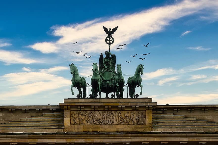 monument, păsări, arhitectură, turism, nori, Reper, Berlin