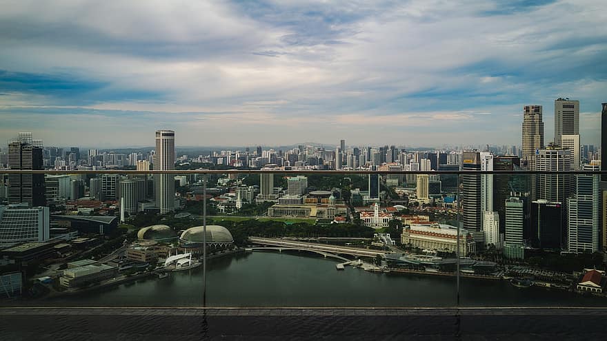 Singapore, siluetti, kaupunki, kaupunki-, rakennukset