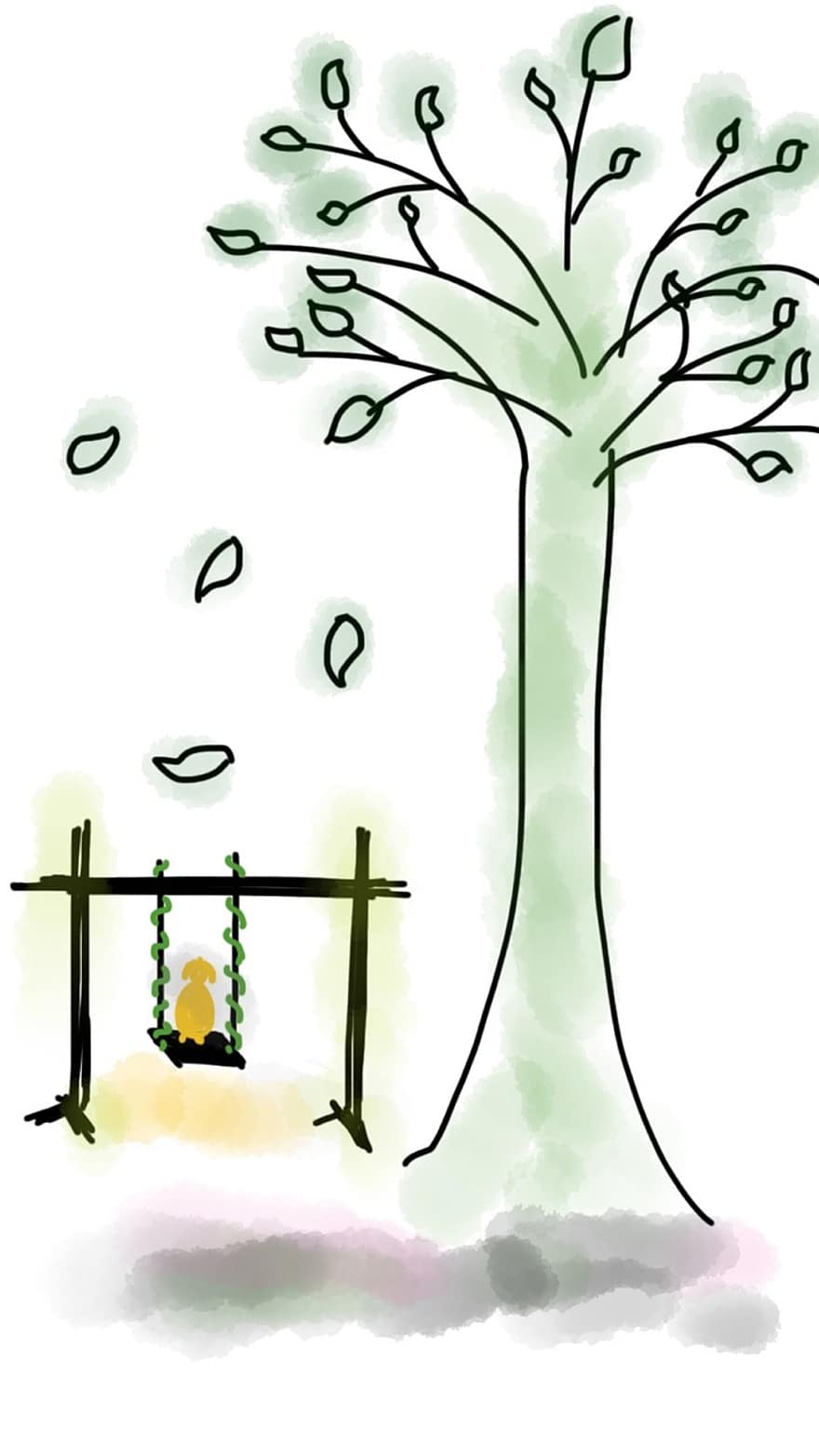arbre, swing, fulles, gos, gosset, diversió, fulles caigudes, parc, naturalesa, relaxa't, arbre gran
