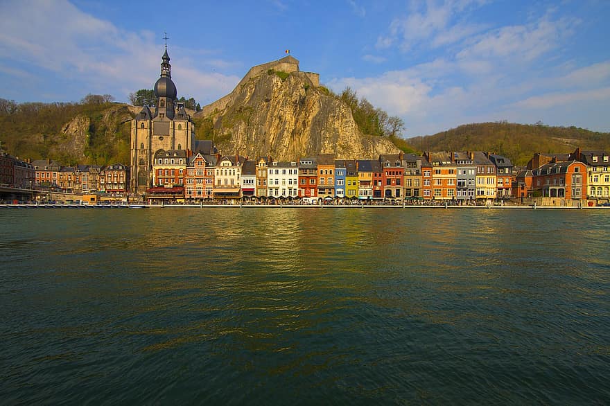 Dinant, flod, Namur-provinsen, berømte sted, vand, arkitektur, rejse, turisme, Kristendom, bybilledet, kulturer