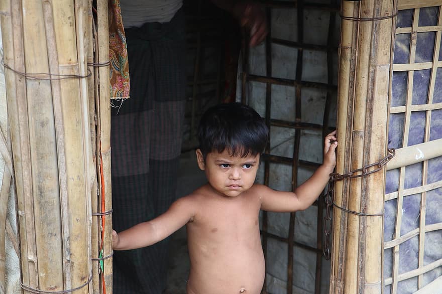 rohingya, niño, refugiado, sin hogar, pobreza