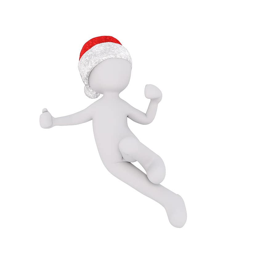 Noel, beyaz erkek, tüm vücut, Noel Baba şapkası, 3 boyutlu model, şekil, yalıtılmış, hip hop, stil, dans, hareket
