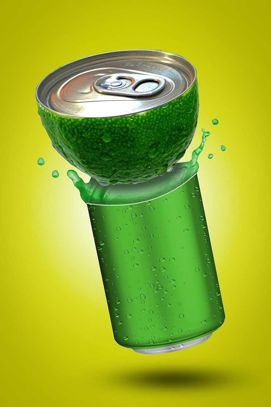soda může, soda, umět, Limetka, reklama, pop, zelená, splash, šumět, stín, napít se