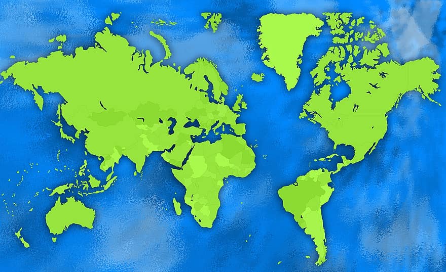 Afryka, Ameryka, Antarktyda, sztuka, Azja, Mapa Azji, Australia, mapa australia, tła, niebieski, granica