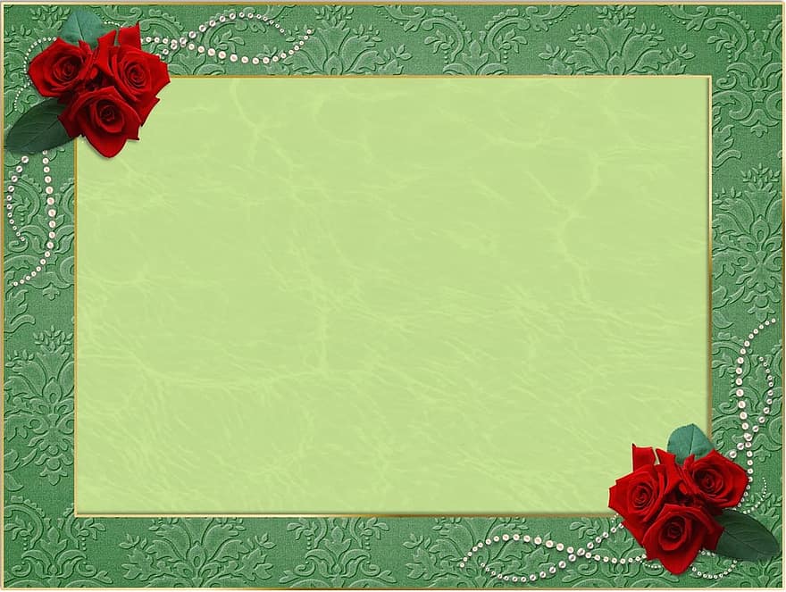 Guestbook, Background, Greeting Card, Roses, Green