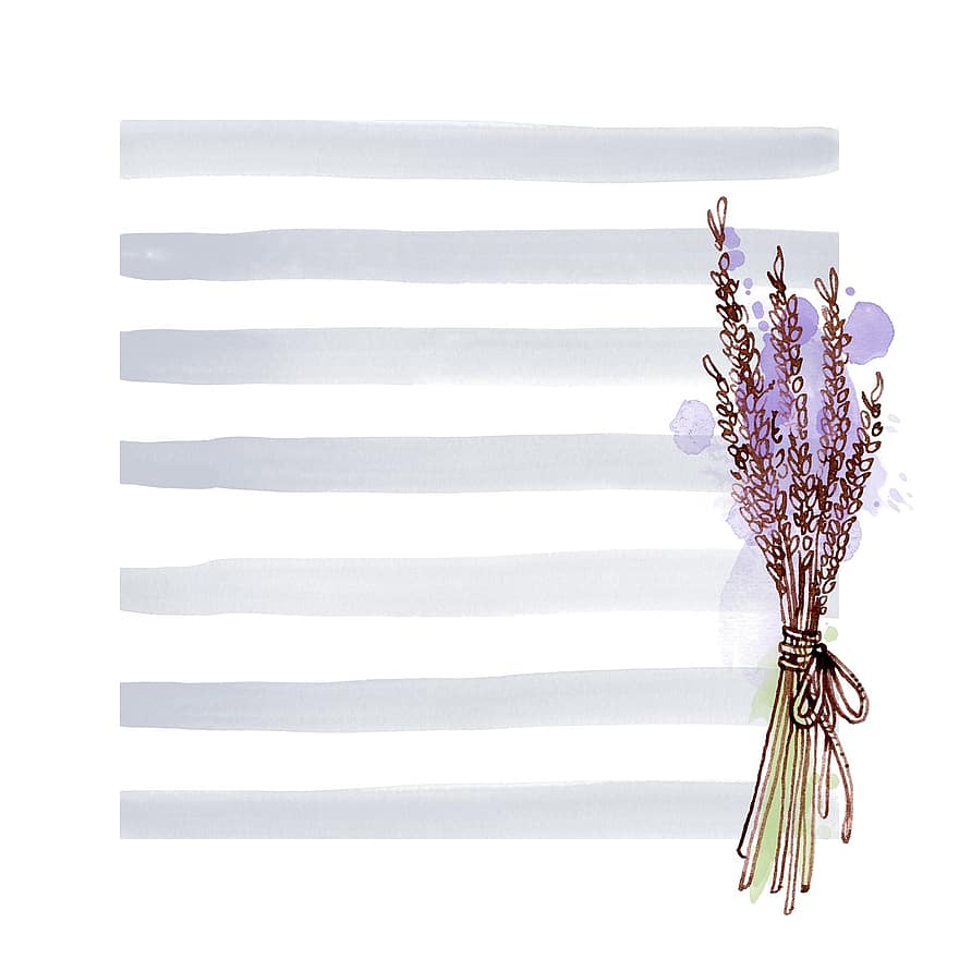 Floral, Plant, Lavender, Stripe, Scrapbooking, Embellishment, Tag, Watercolor, Paint, Painting, Drawing
