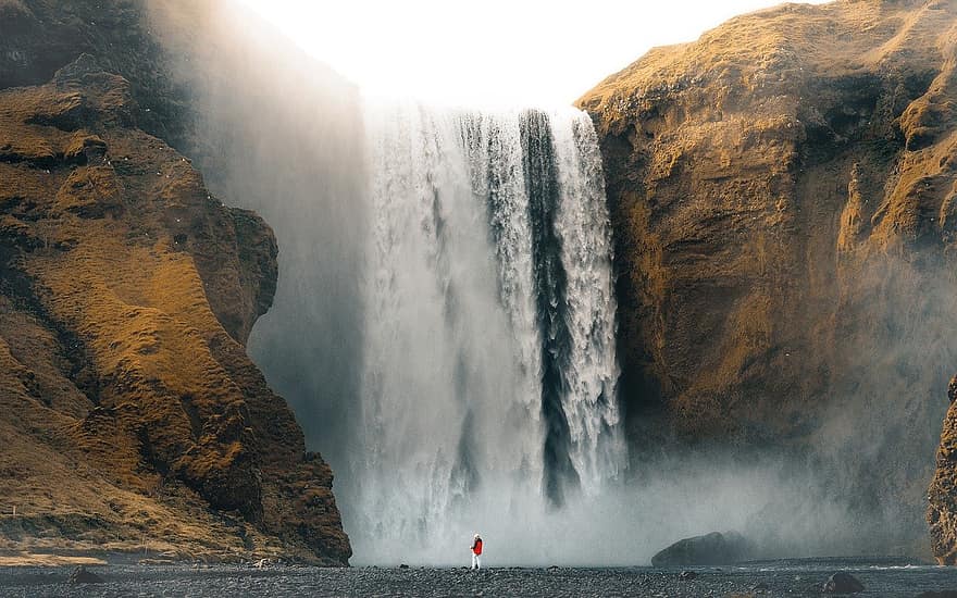 滝、秋、エピック、自然、光、水、落ち着いた、アイスランド、風景、岩、山