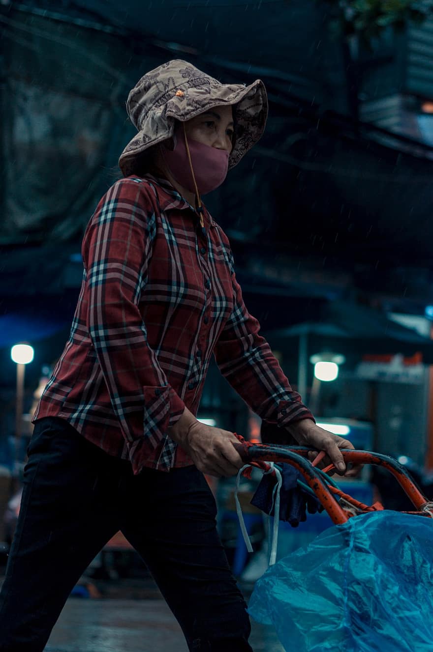 ханой, В'єтнам, жінка, маска, ринку, робітник, життя, на відкритому повітрі, місто