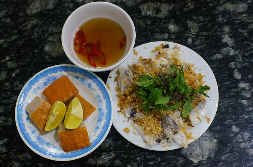 Banh Cuon Cha, Banh Cuon, Vietnamees eten, Hanoi eten, de straatvoedsel van Hanoi, reizen, Vietnam, keuken, voedsel, fijnproever, versheid