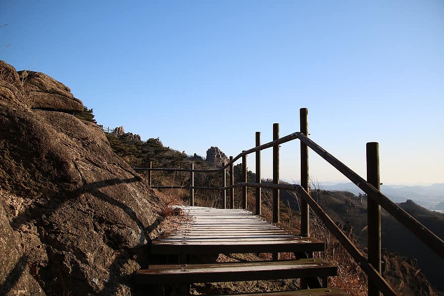 Handrail, Stairs, Mountains, Boardwalk, Nature