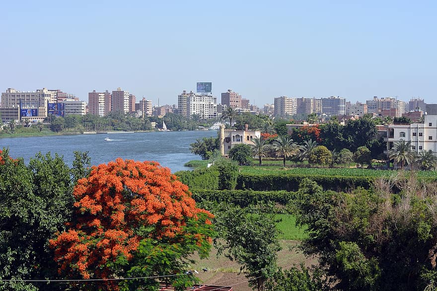 Cairo, rio, Ilha Dahab, cidade, paisagem urbana, Egito, panorama
