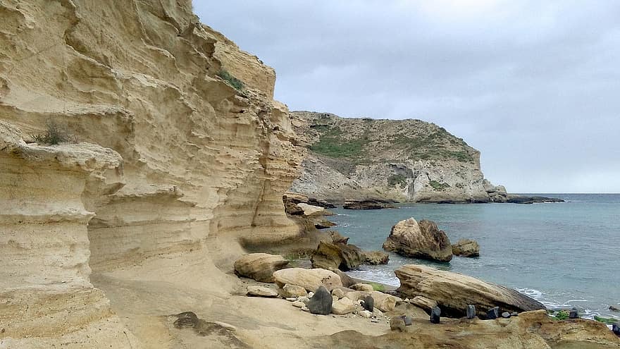 Cabo de Gata、岩石、ビーチ、地質学、自然、地中海、アンダルシア、スペイン、海、ケープ、ニジャール自然公園