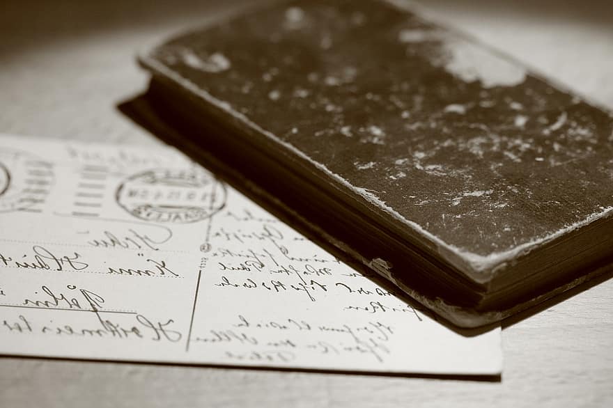 日記、はがき、モノクローム、古い、レトロ、静物、注意、冊子、ノート、ジャーナル、書きます