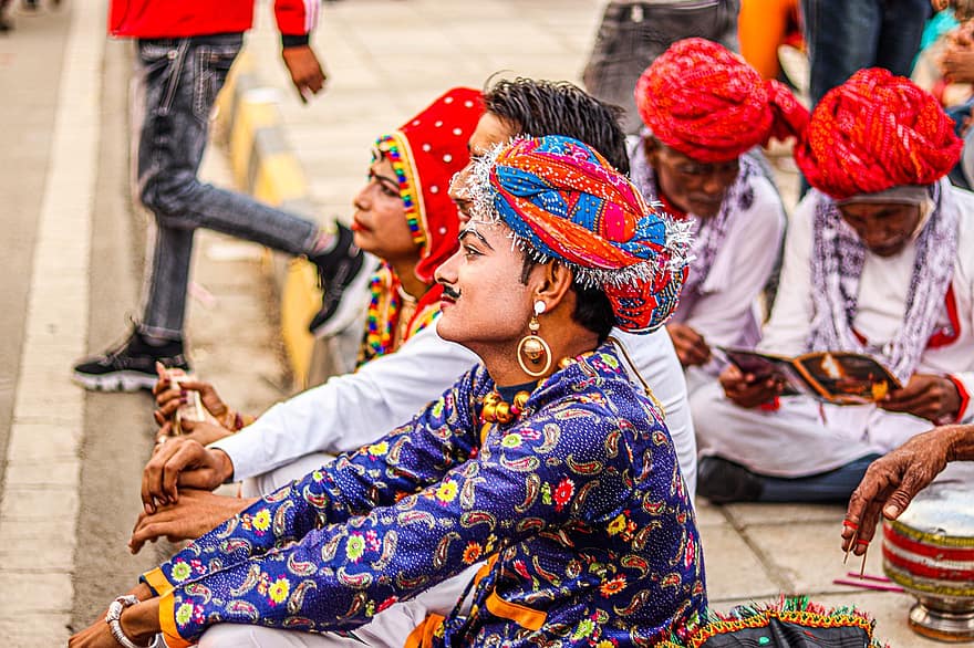 naiset, miehet, ryhmä, puvut, perinteinen, Intia, kulttuuri, intialainen kulttuuri, viljelmät, alkuperäiskulttuuria, perinteiset vaatteet