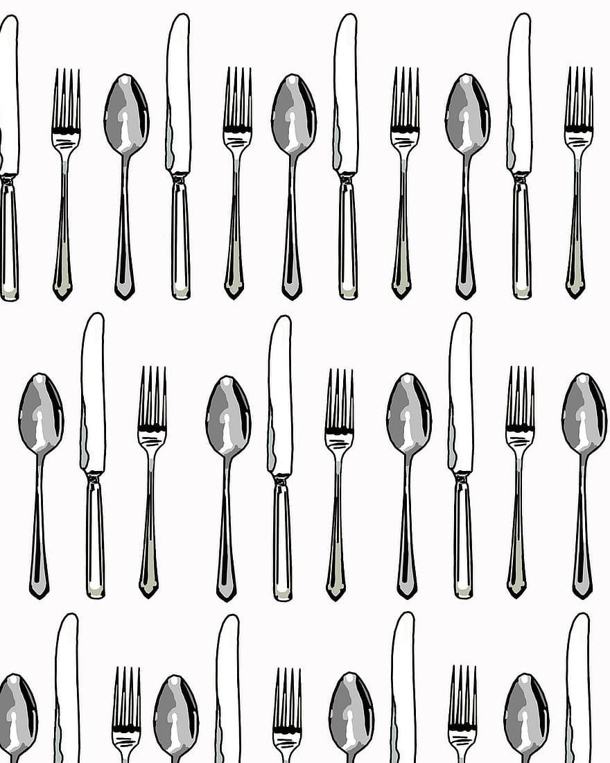 vork, lepel, mes, messen, klem, kunst, zilverwerk, zilver, grijs, achtergrond, uitnodiging