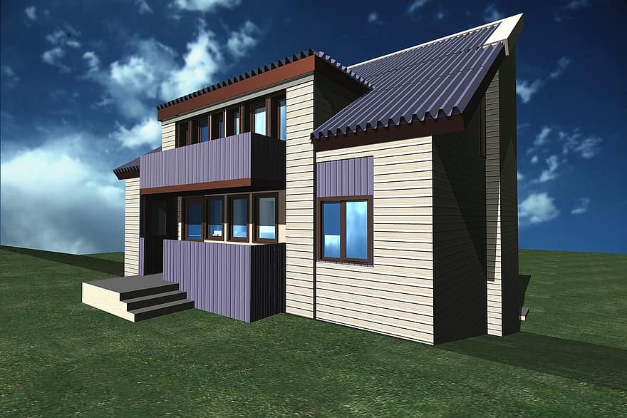 hus, hytte, 3d-modellen, beløp, prosjekt, Arhitekrtura, bygning