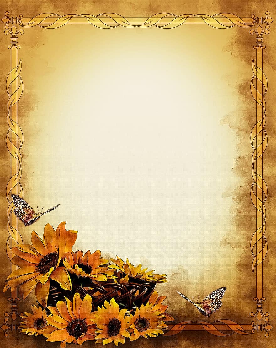 Frame, Butterflies, Sunflowers, Summer, Flower, Floral, Bloom