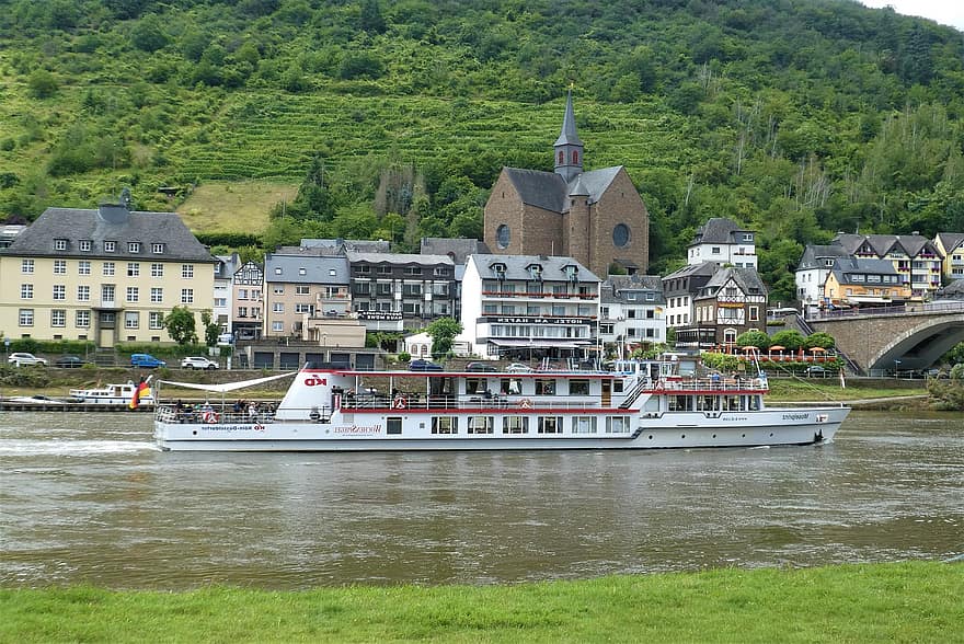 cochem, upė, Miestas, Moselle, Vokietija, kraštovaizdį, miesto vaizdą, architektūra, turizmą, šventė, kelioninis laivas
