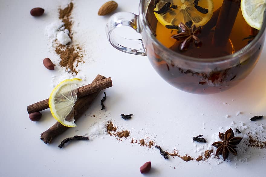 τσάι με λεμόνι, συστατικά, νεκρή φύση, τσάι, ποτό, κούπα, φλιτζάνι, ζεστό ρόφημα