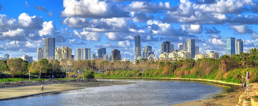 hayarkonin puisto, kaupunki, joki, kaupunkikuvan, pilvenpiirtäjät, Israel, Tel Aviv