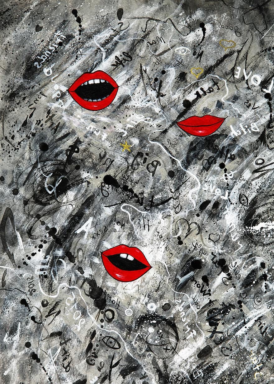 Abstract, Painting, Gossip, Art, Paintings, Creative, Mouth, Talk, Mouths, Modern, Life