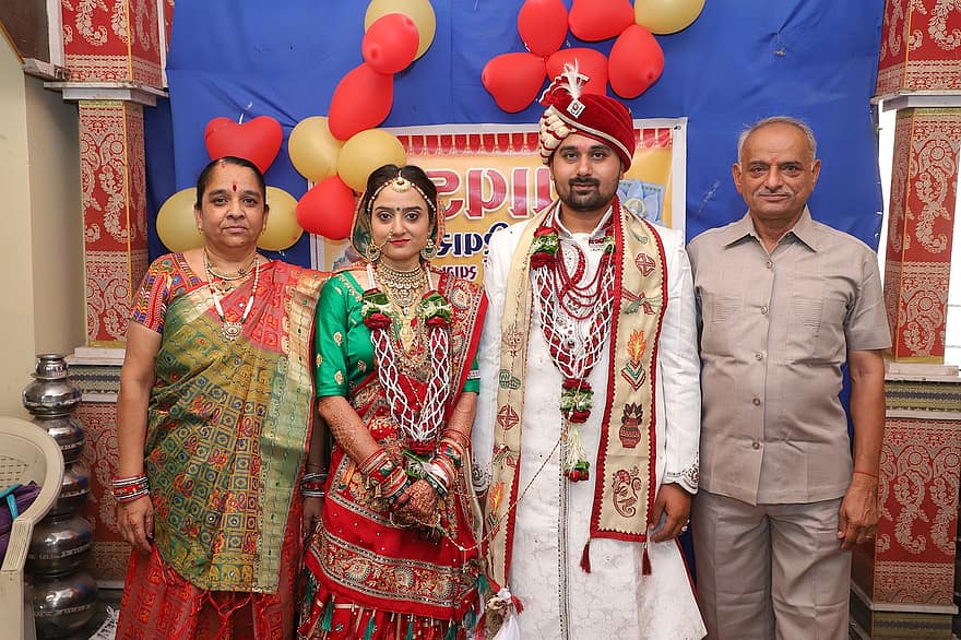 huwelijk, Hindoe, familie, paar, bruid, bruidegom