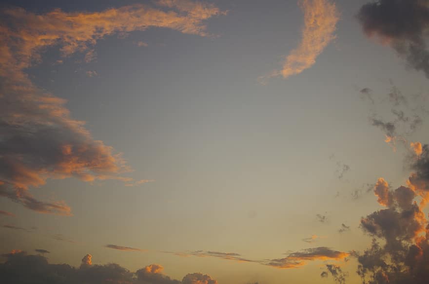 himmel, skyer, baggrund, solnedgang, landskab, horisont