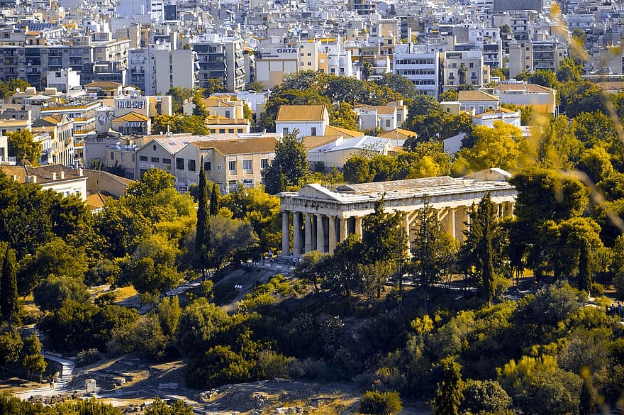 templom, épület, oszlopok, ősi, emlékmű, Athén, Görögország, Athéné, görög, építészet, utazás
