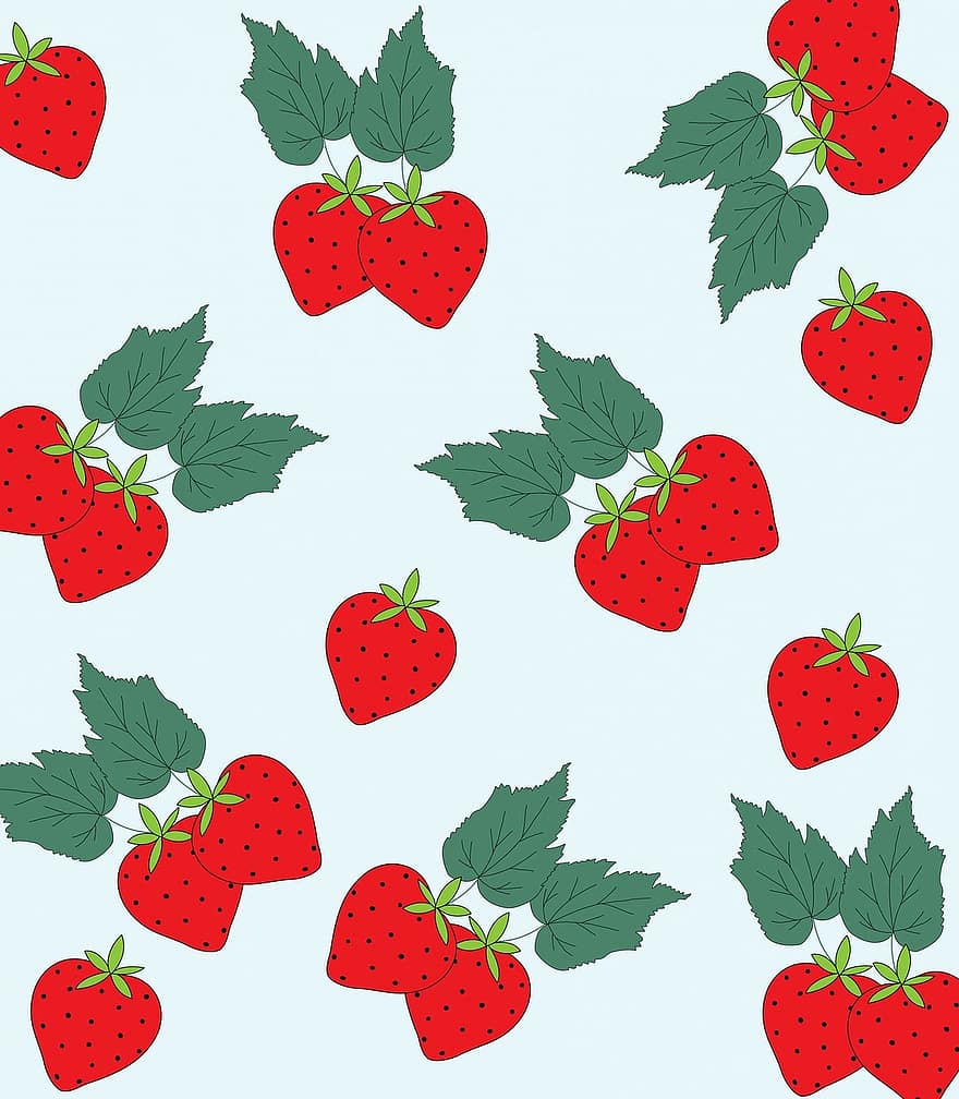 Strawberry, Strawberries, Art, Wallpaper, Background, Pattern, Design, Seamless, Beautiful, Fruit, Blue