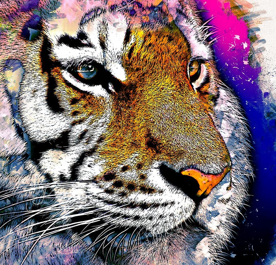 тигър, цифрова живопис, акварел