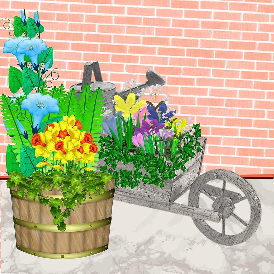 bloemen, de lente, krokus, klimop, gele narcis, lente bloemen, bloeien, bloesem, tuin-, seizoen, decoratie