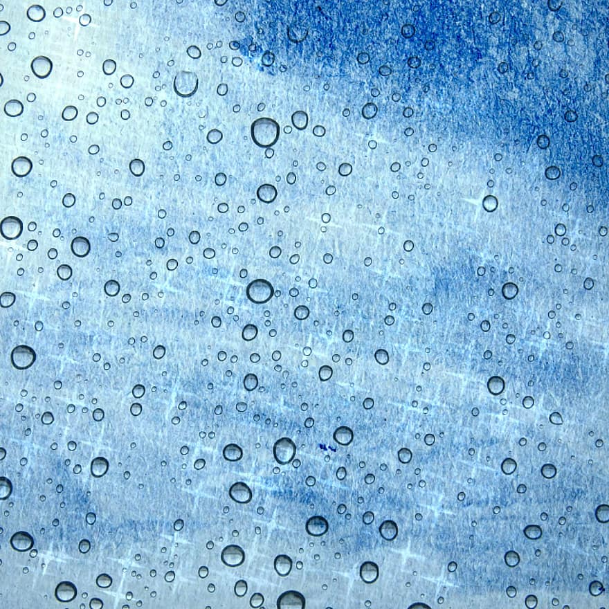 vízcseppek, cseppek, víz, buborékok, kék, absztrakt, háttér, kék absztrakt