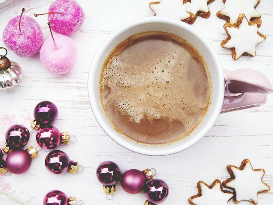 Cup, Drink, Hot Chocolate, Star, Cookies, Cinnamon Stars, Ornaments, Christmas Bauble, Advent, Christmas Time, Christmas Greeting