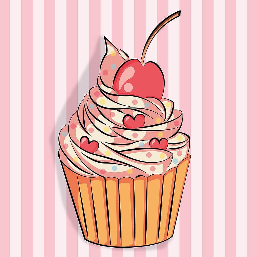 Dessert, Kuchen, Süss, Cupcake, Cupcakes, Süßigkeiten, Bäckerei, Lebensmittel, Farbe, skizzieren, Zeichnung