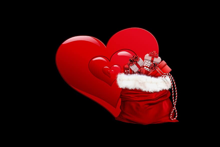 ซานตาคลอส, หัวใจ, ถุง, นิโคลัส, ของขวัญ, สีแดง, คริสต์มาส, แปลกใจ, วันก่อนวันคริสต์มาส, เวลาคริสต์มาส, ธันวาคม