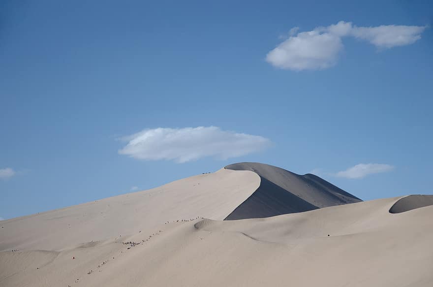 Sa mạc, cát, cồn cát, hạn hán, khô, phong cảnh, Thiên nhiên, bầu trời, qinghai, gansu, màu xanh da trời