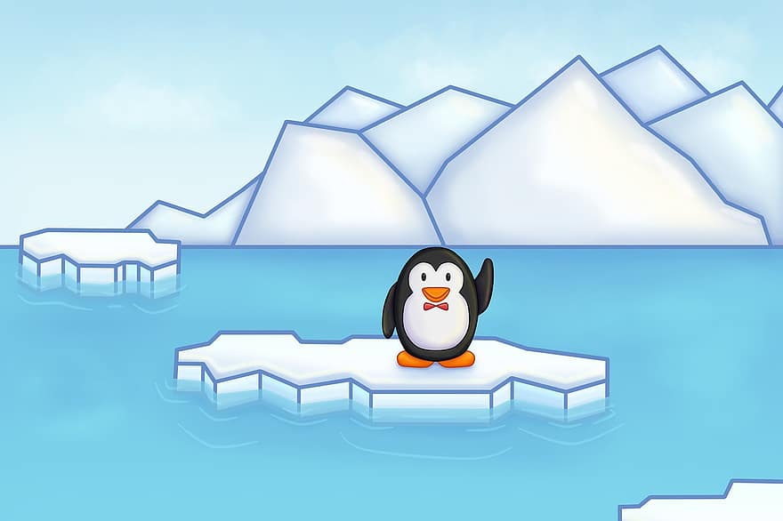 сняг, пингвин, айсберг, арктичен, планини, зима, лед, плаващ, замръзнал, океан, студ