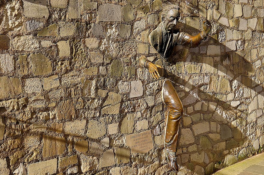 escultura, bronce, artístico, personaje, literatura, famoso, piedras, Montmartre, París, Francia, patrimonio