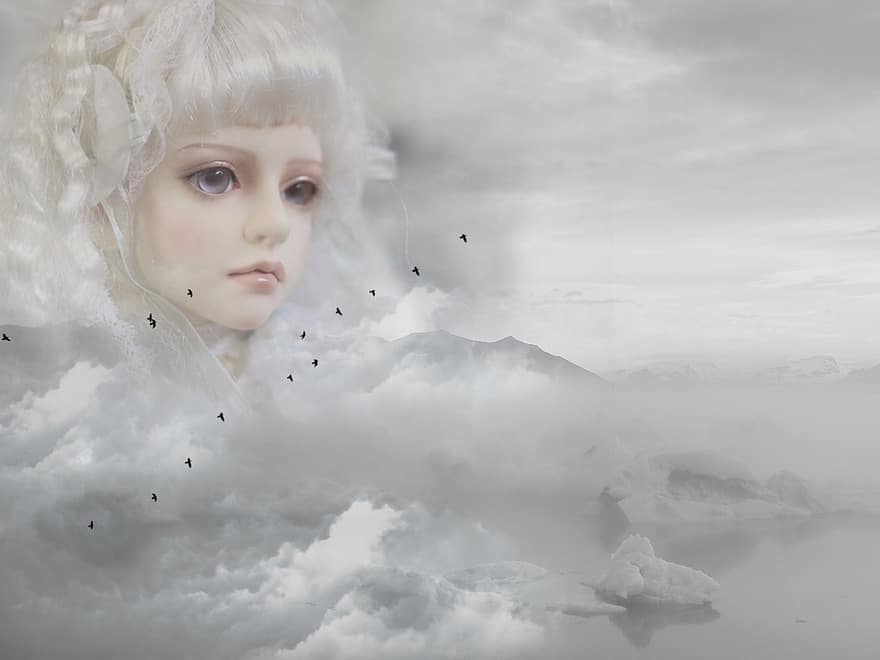 femeie, elf, păsări, cer, mistic, zbor, de basm, natură, Acoperire peisaj, coastă, misterios