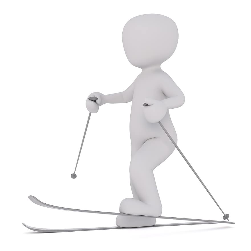 sport, lyže, lyžařů, lyžování, odchod, zimní sporty, lyžařské hole, bílý samec, 3D model, izolovaný, 3d