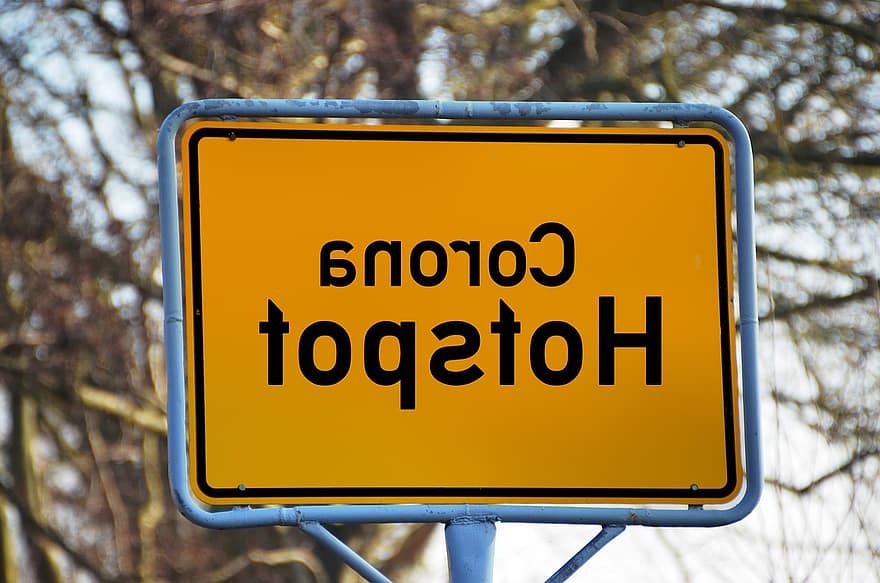कोरोना, कोविड -19, वाइरस, शहर का संकेत, जगह का नाम संकेत, प्रकोप, हॉटस्पॉट, केन्द्र