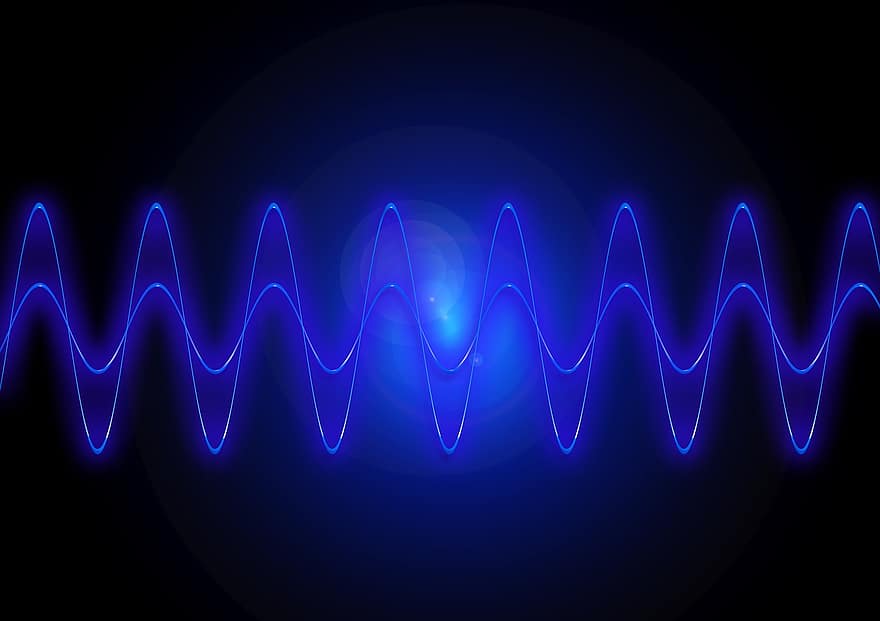 周波数、正弦、物理、光、ビル、バックグラウンド、青、グラフィック、波、波形、オーディオ